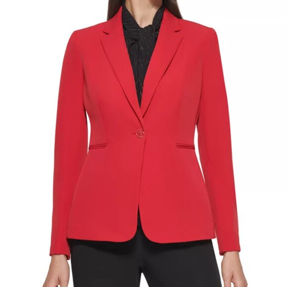 Tommy Hilfiger Womens Slim Fit Scarlet Red One Button Blazer Jacket 8 EUC - Picture 1 of 15
